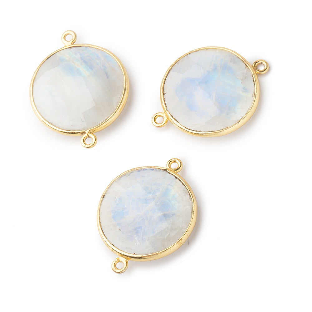 22mm Vermeil Bezeled Rainbow Moonstone Coin Focal Bead Connector 1 pc