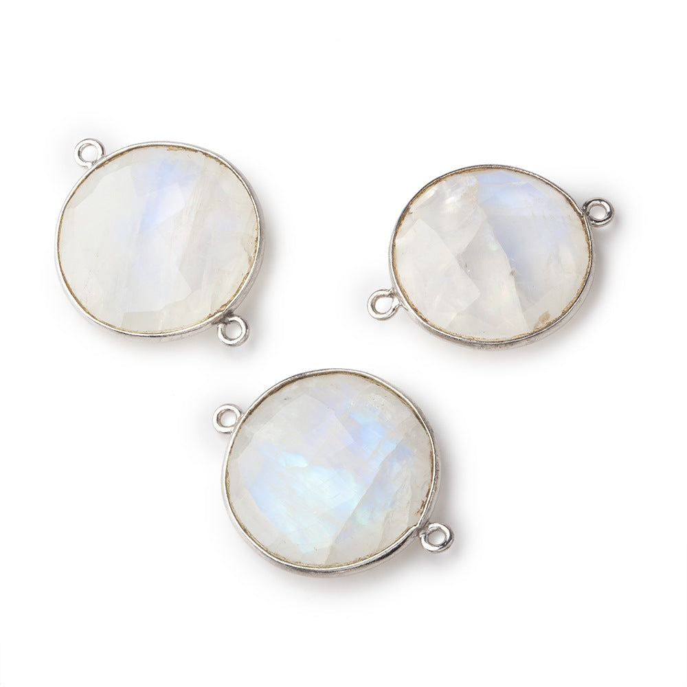 22mm Silver Bezeled Rainbow Moonstone Coin Focal Bead Connector 1 pc