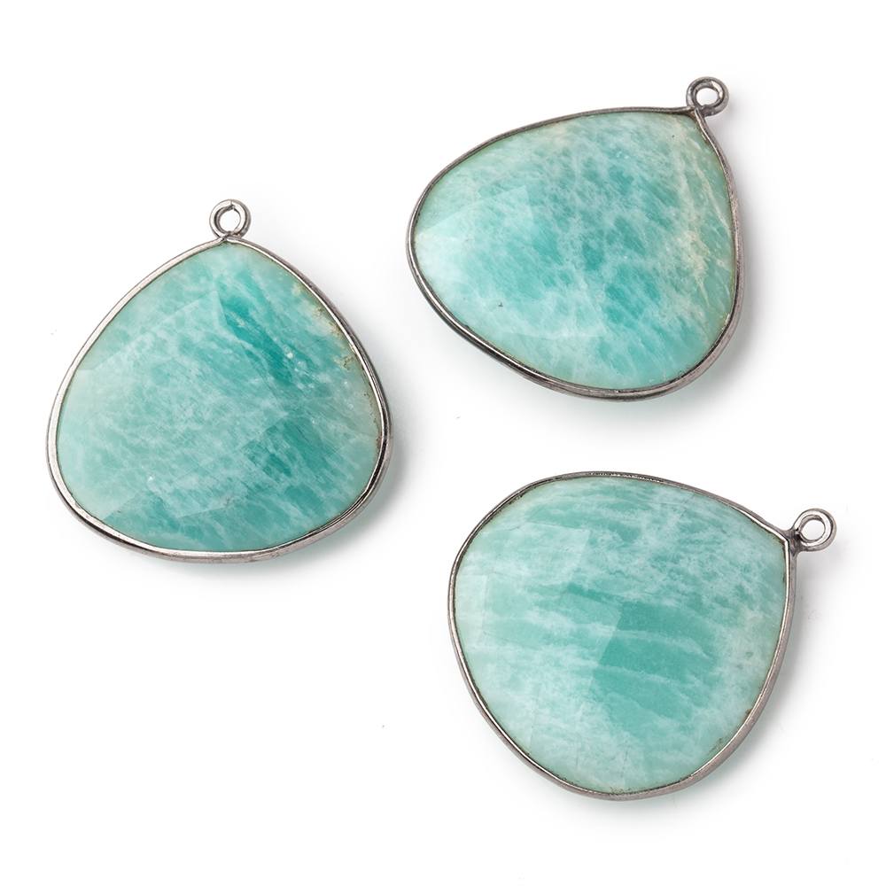 26x26mm Black Gold Bezeled Amazonite Heart Focal Bead Pendant 1 pc