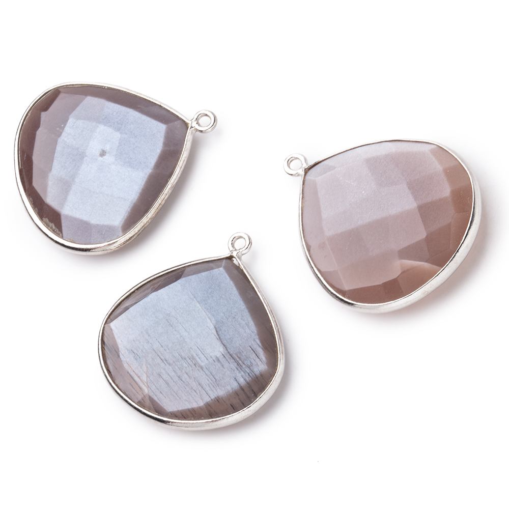 26x26mm Silver Bezeled Chocolate Moonstone Heart Focal Pendant 1 pc