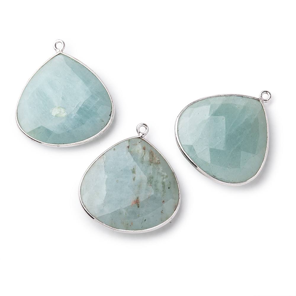 26x26mm Silver Bezeled Aquamarine Heart Focal Bead Pendant 1 pc