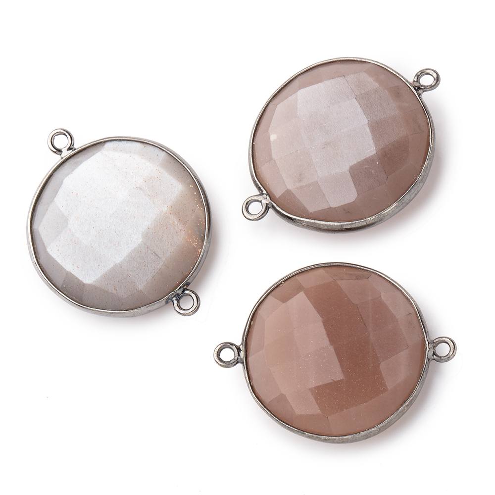 22mm Black Gold Bezeled Chocolate Moonstone Coin Focal Bead Connector 1 pc