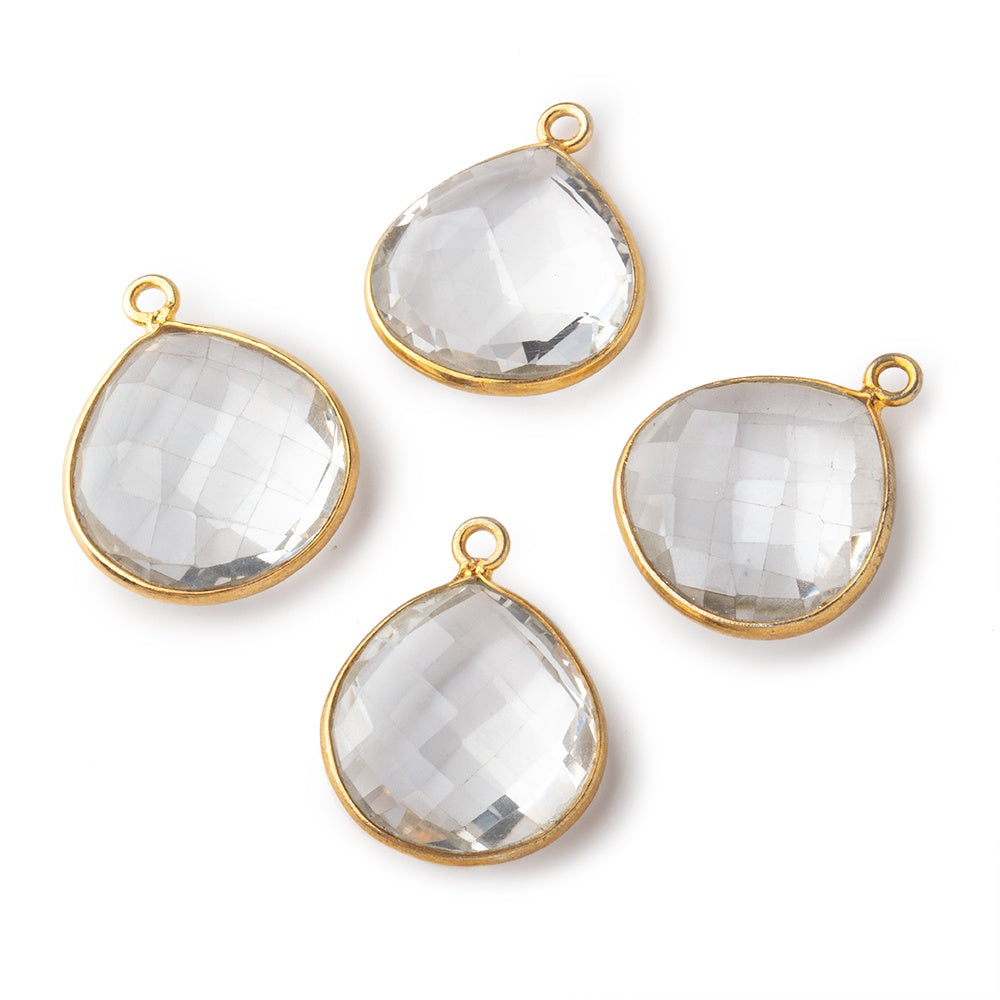 16mm Vermeil Bezeled Crystal Quartz faceted heart focal pendant 1 piece