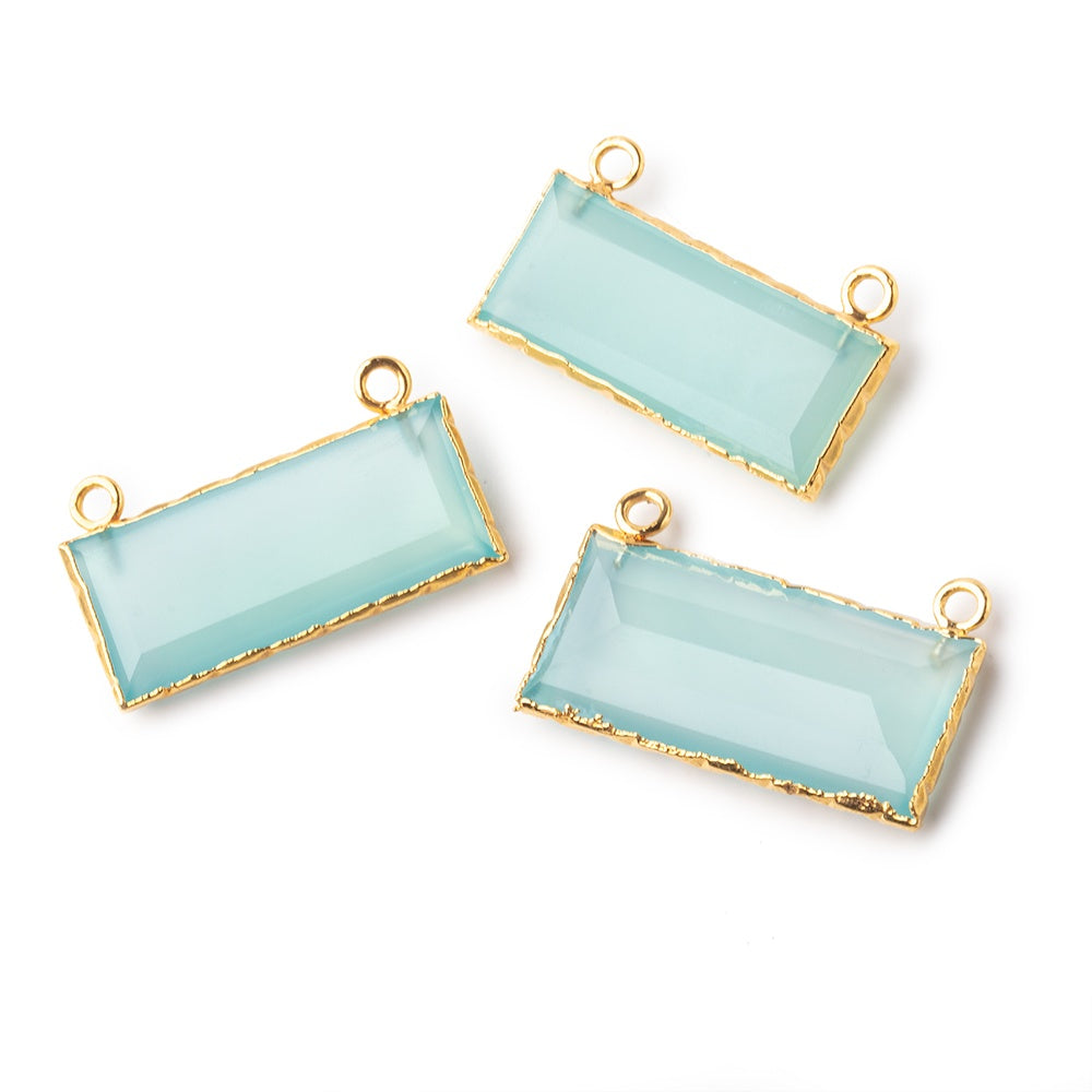11x26mm Gold Leafed Blue Chalcedony East West Bar Connector 1 piece