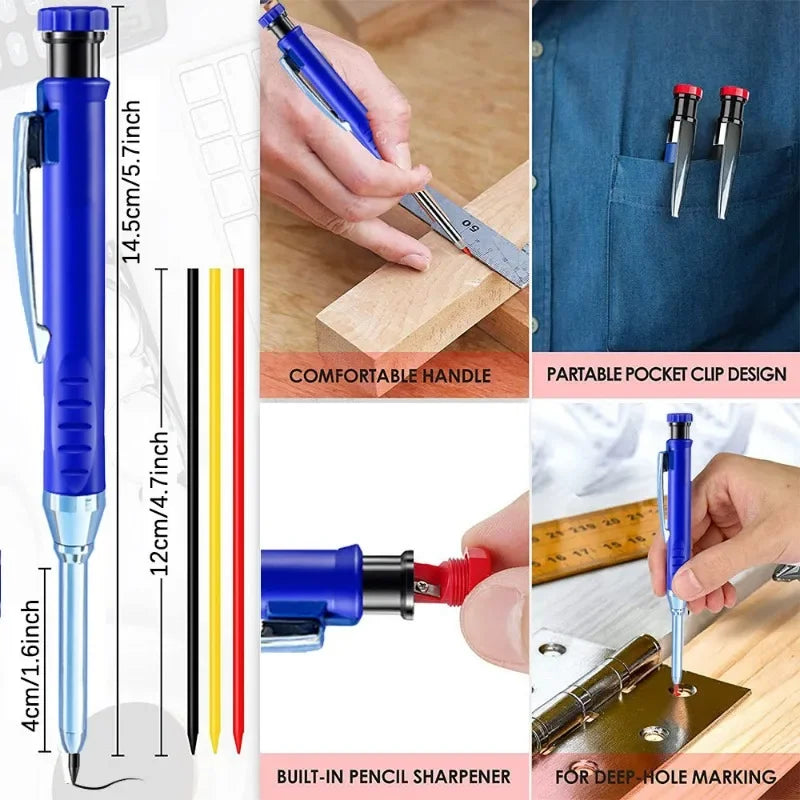 Solid Carpenter Pencil Woodworking Tools Mechanical Pencil with Refill Construction Job Tools Stationery Office School Supplies