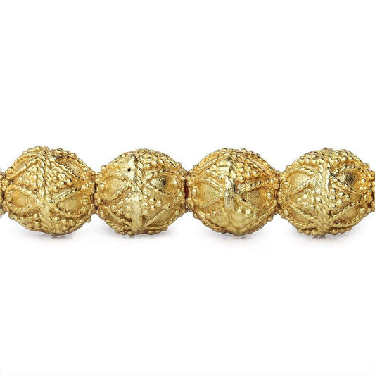 10mm 22kt Gold Plated Copper Bead Round Miligrain Triangle and Heart 8 inch 18 pieces