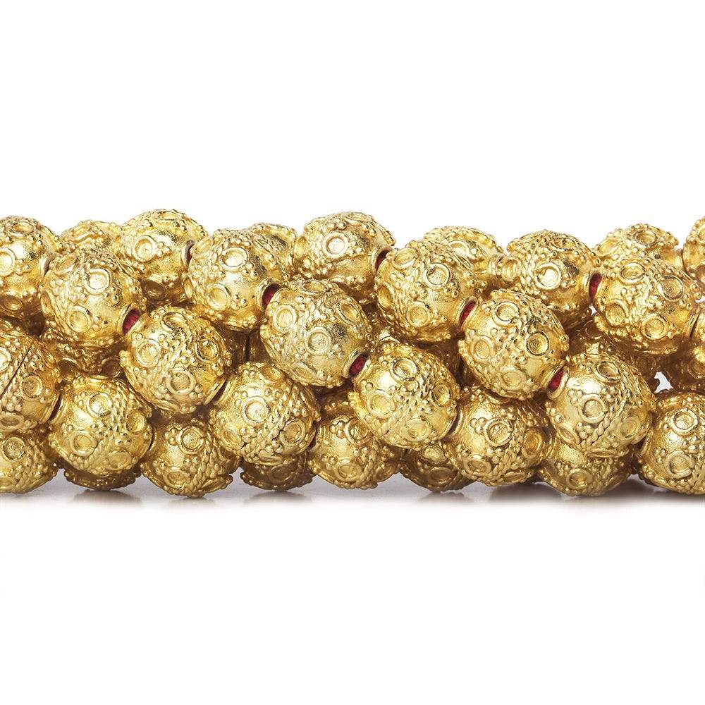 10mm 22kt Gold Plated Copper Bead Roval Circle and Miligrain Triangle 8 inch 18 pieces