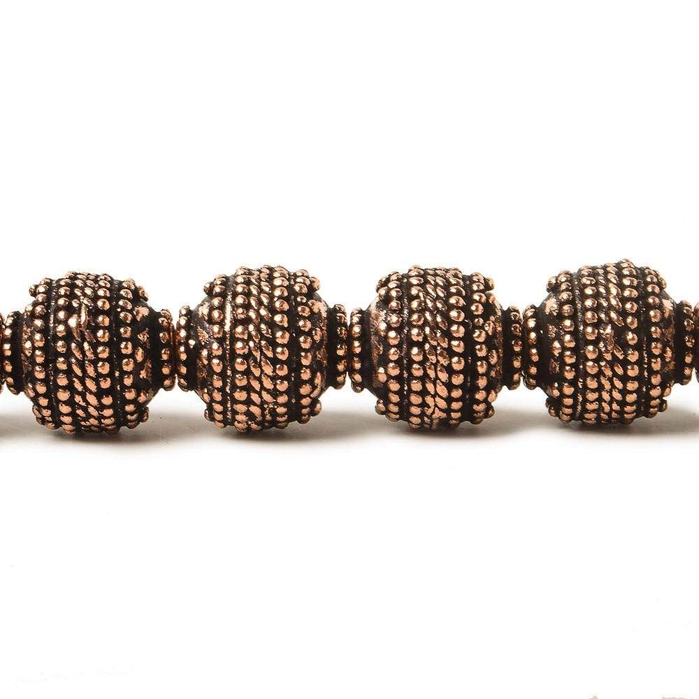 10mm Antiqued Copper Bead Bead Round Concentric Miligrain 8 inch 18 pcs