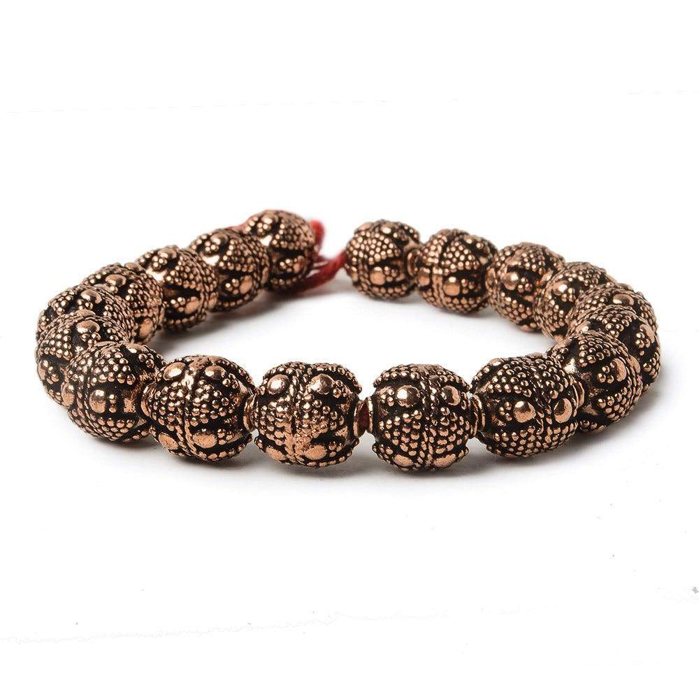 10mm Antiqued Copper Bead Bead Round Miligrain Triangle and Dots 8 inch 18 pcs