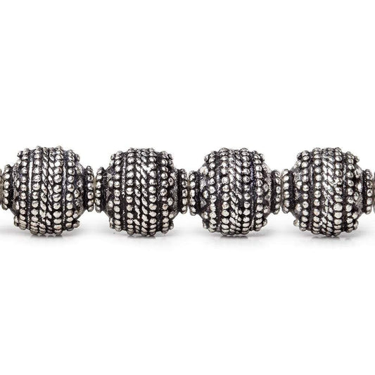 10mm Antiqued Sterling Silver Plated Copper Bead Roval, Concentric Miligrain 8 inch 18 pcs
