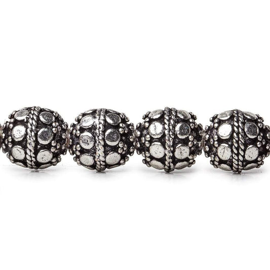 10mm Antiqued Sterling Silver Plated Copper Bead Roval, Dots 8 inch 20 pieces
