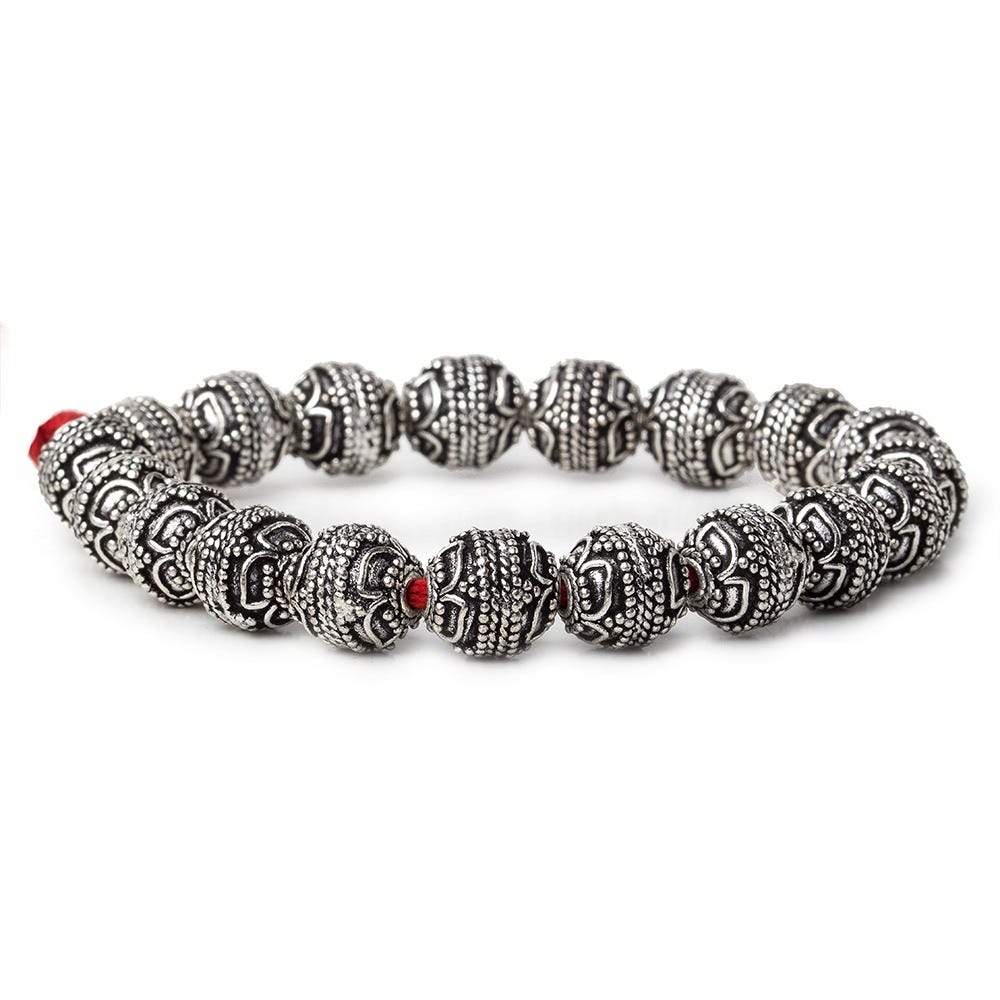 10mm  Antiqued Sterling Silver Plated Copper Bead Roval, Four Leaf Tip 8 inch 20 pieces