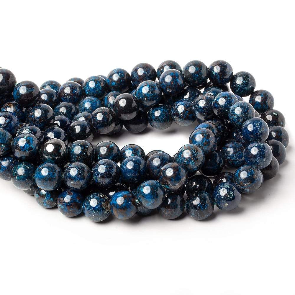 10mm Dark Chrysocolla Plain Rounds 16 inch 40 beads A