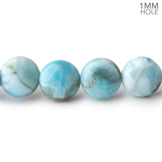 10mm Larimar Plain Coin Beads 15 inch 39 pieces AA 1mm Large Hole