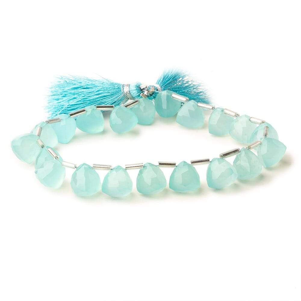 10mm Seafoam Blue Chalcedony top drilled faceted trillions 9 inch 20 beads
