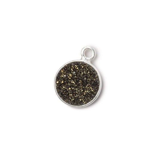 10mm Silver .925 Bezel Metallic Bronze Drusy Coin Pendant  1 piece