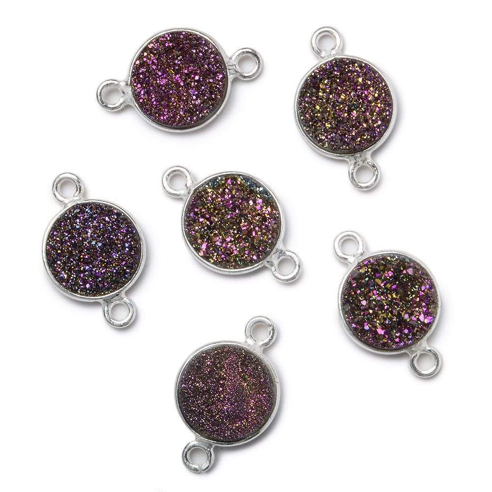 10mm Silver .925 Bezel Mystic Peacock Drusy Drusy Coin Connector 1 piece
