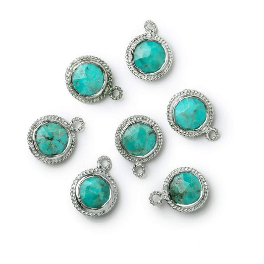 10mm Silver Rope Bezel Turquoise Coin Pendant 1 piece