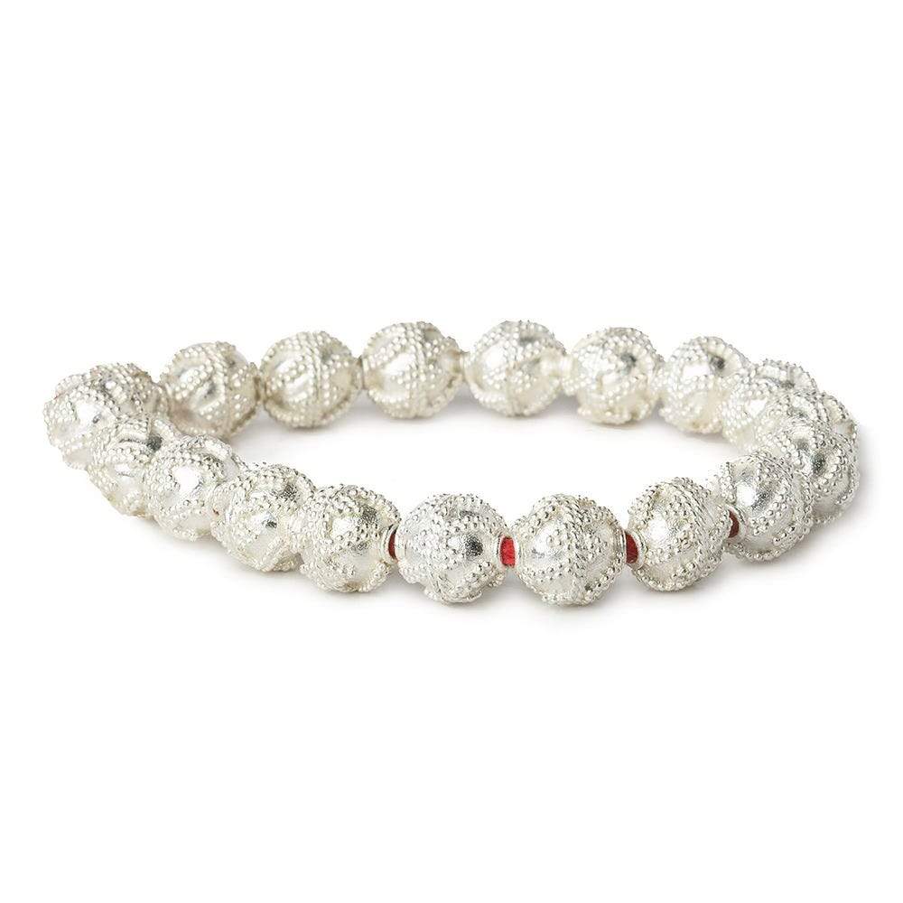 10mm Sterling Silver Plated Copper Bead  Miligrain Triangle and Swirl 8 inch 19 pcs