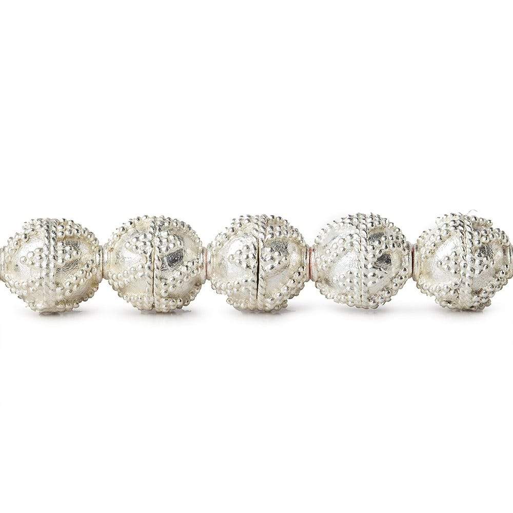 10mm Sterling Silver Plated Copper Bead  Miligrain Triangle and Swirl 8 inch 19 pcs