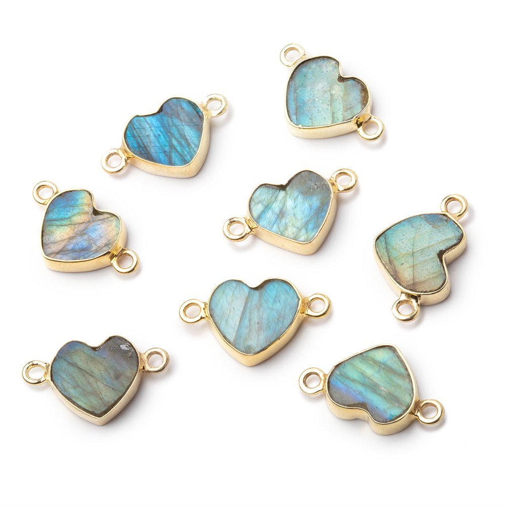 10mm Vermeil Bezel Labradorite Flat Heart Connector 1 piece