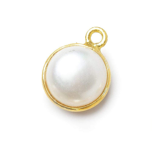 10mm Vermeil Bezel Rose' White Freshwater Pearl Button Pendant 1 Piece