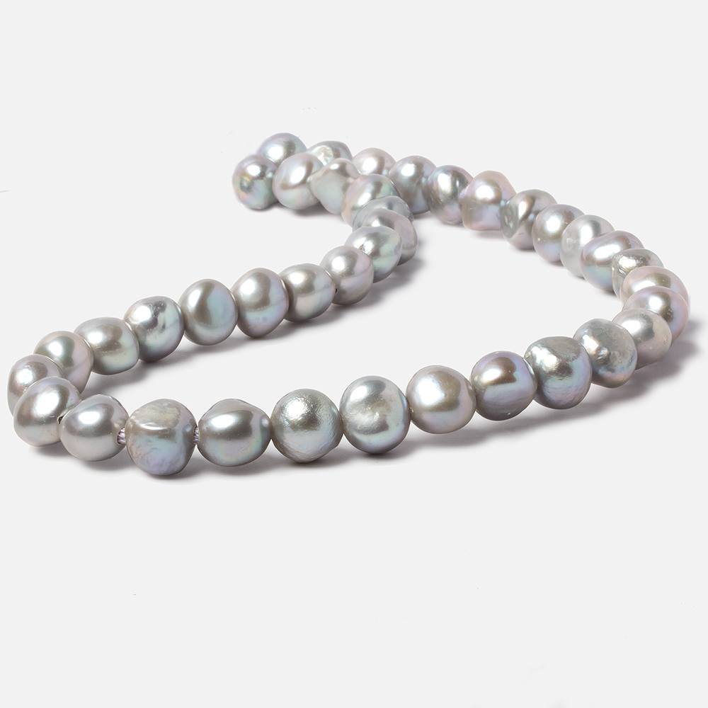 10x10-12x11mm Stainless Steel Silver Baroque Side Drilled Large Hole Freshwater Pearls 15 inch 39 pcs