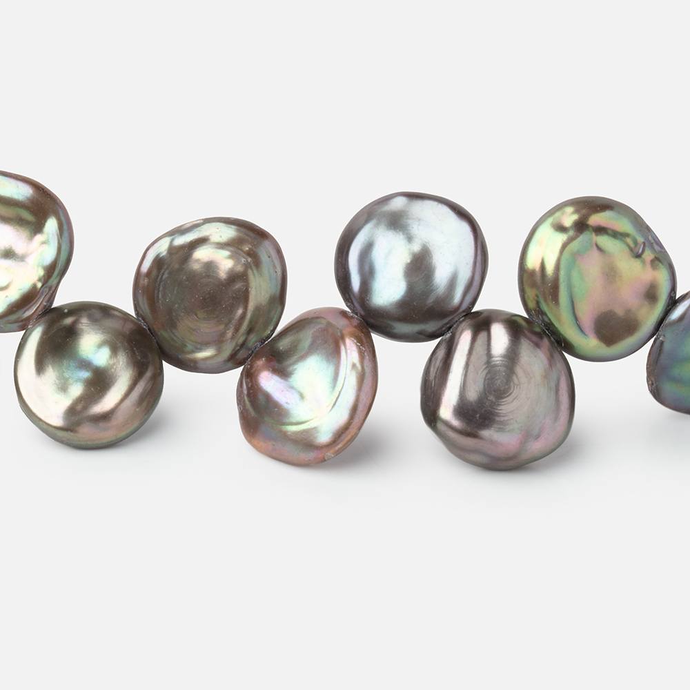 10x10mm Green Peacock Top Drill Keshi Freshwater Pearls 15 inch 54 Beads