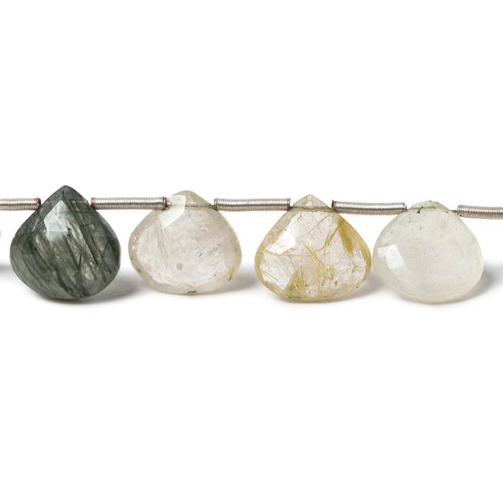 10x10mm Sagenitic Quartz Faceted Heart beads 8.25 inch 17 pieces