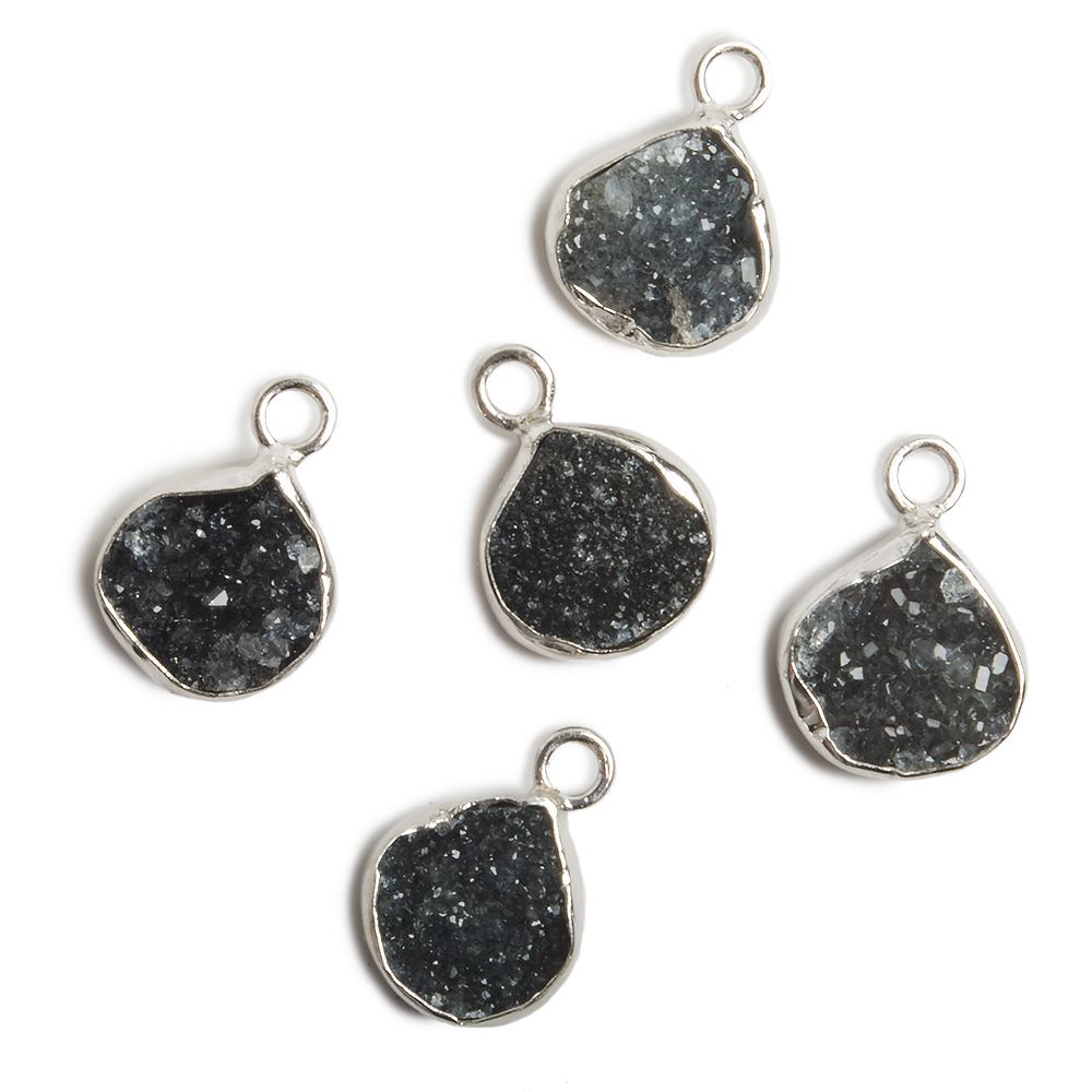 10x10mm Silver Bezel Black Drusy Heart 1 ring Charm Pendant 1 piece