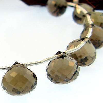 10x10mm Smoky Quartz `Candy Kiss` Beads 8 inch
