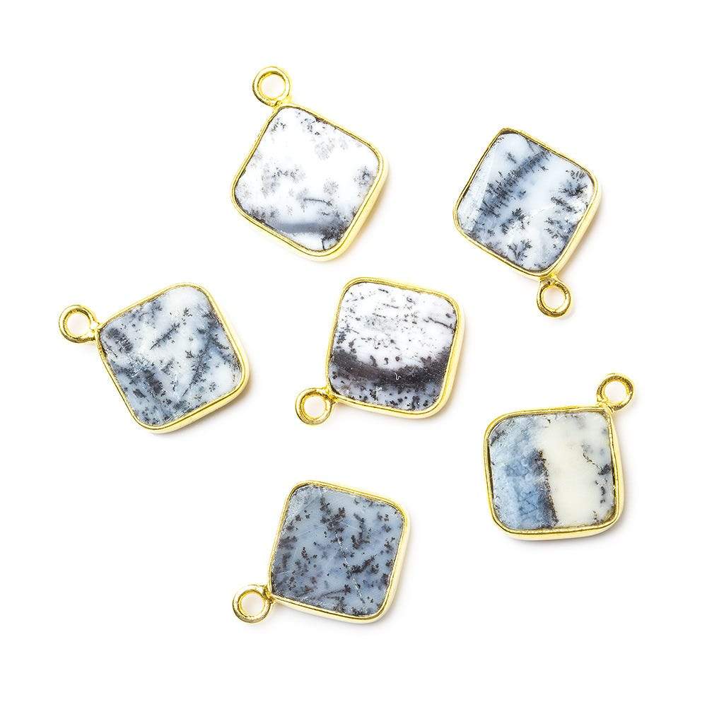 10x10mm Vermeil Bezel Dendritic Opal Square Pendant 1 piece