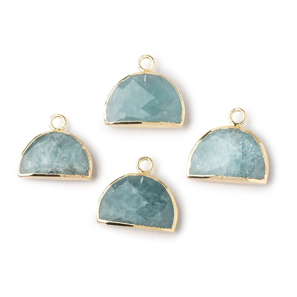 10x15mm Gold Leafed Aquamarine Faceted Half Moon Focal Pendant 1 piece