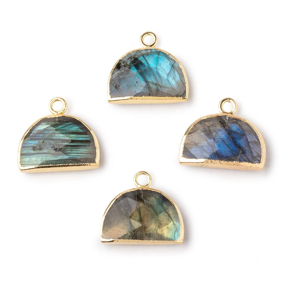 10x15mm Gold Leafed Labradorite Faceted Half Moon Focal Pendant 1 piece