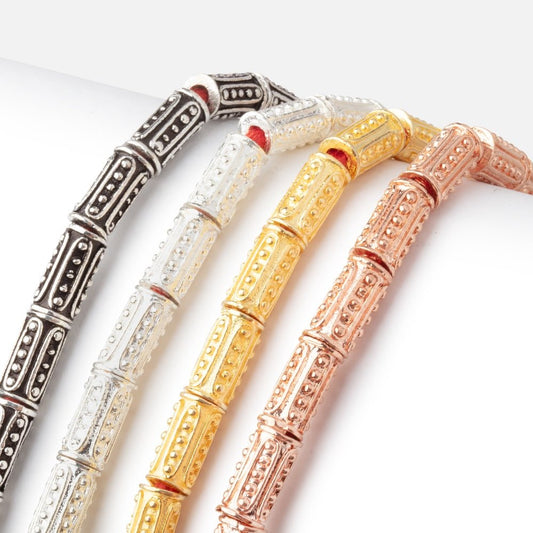 10x5mm Dotted Oval Design Tube Beads 8 inch 21 pieces