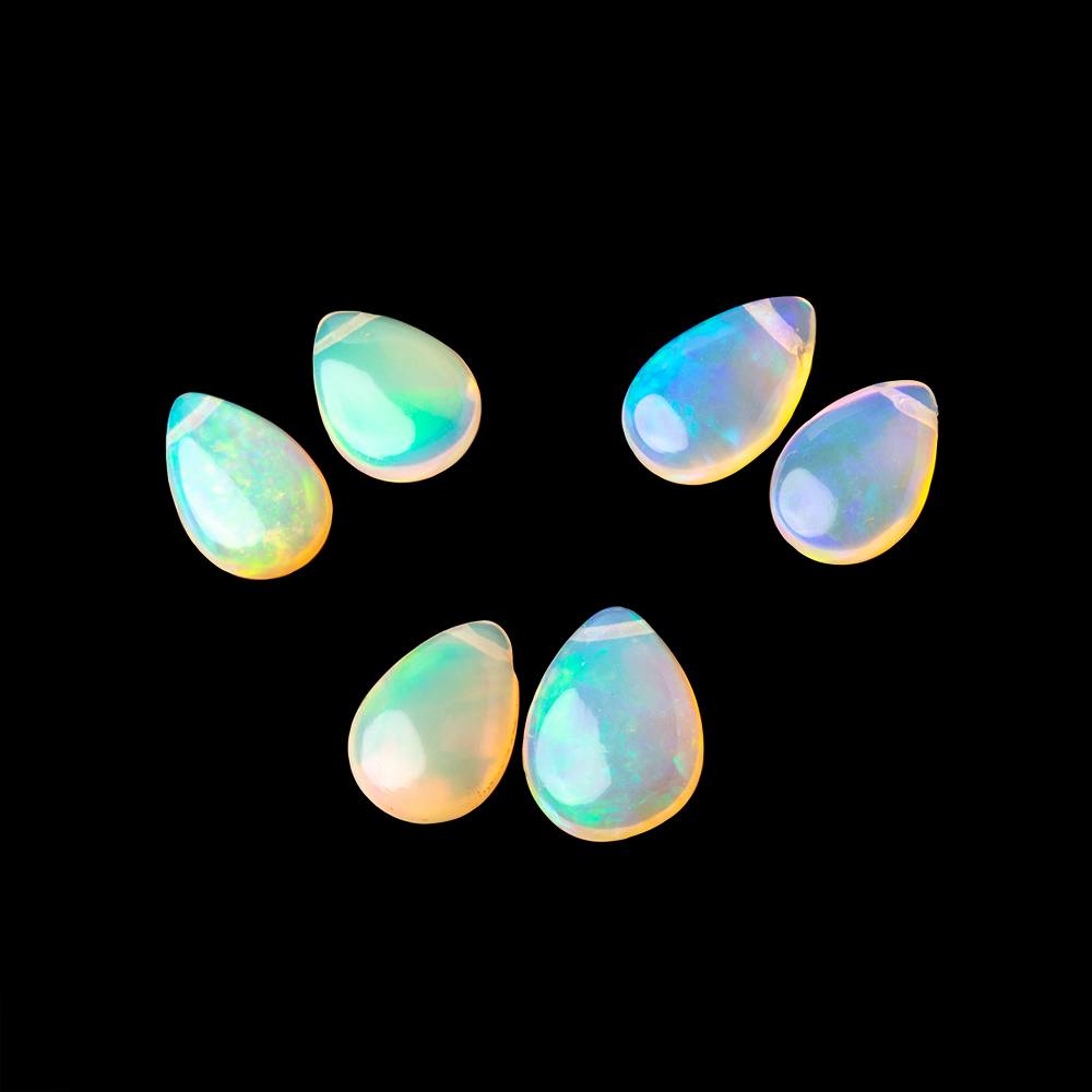 10x7-12x8mm Ethiopian Opal Plain Pear Set of 2 Focal Beads AA