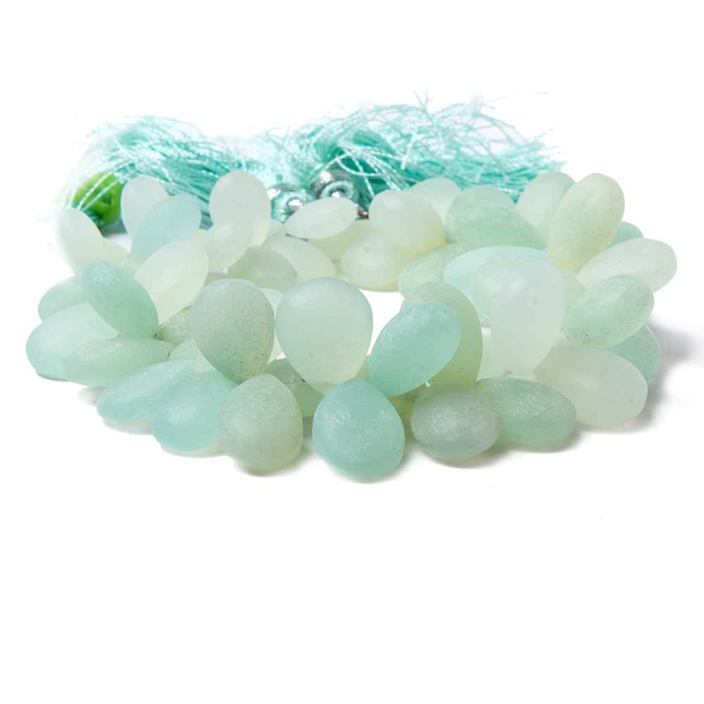 10x7-15x11mm Frosted Sea Green Chalcedony plain pear beads 8 inch 60 pcs