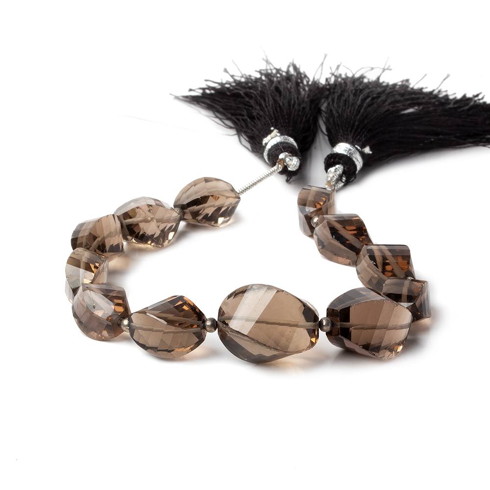 10x7.5-16x11mm Smoky Quartz Barrel Faceted Twist beads 6.5 inches 12 pieces AA