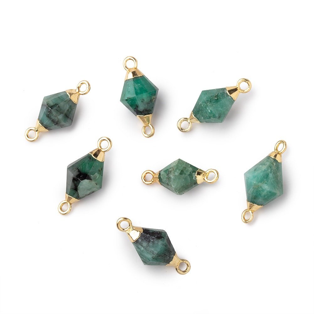 10x7mm Gold Leaf Emerald Faceted Bi-Cone Connector 1 focal piece