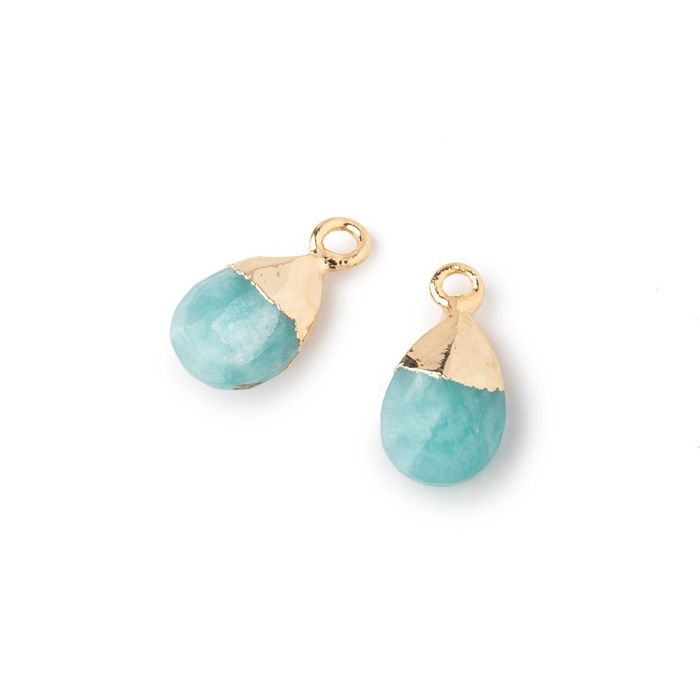 10x7mm Gold Leafed Amazonite Faceted Pear Set of 2 Pendants