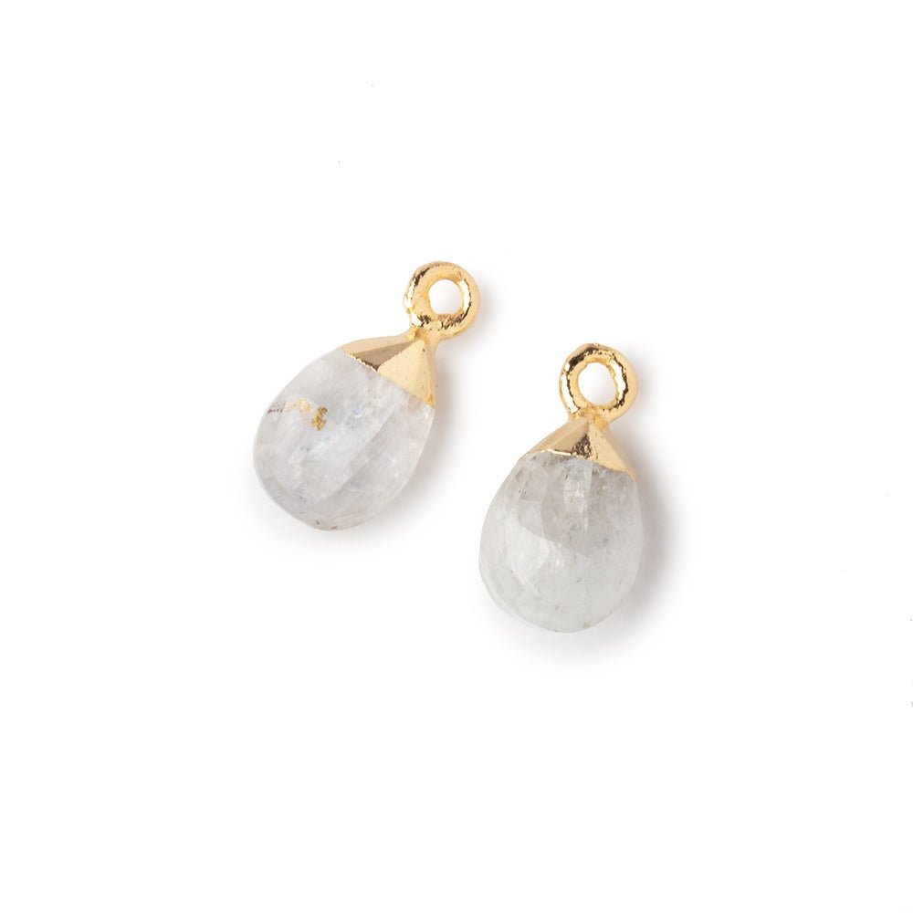 10x7mm Gold Leafed Rainbow Moonstone Faceted Pear Set of 2 Pendants