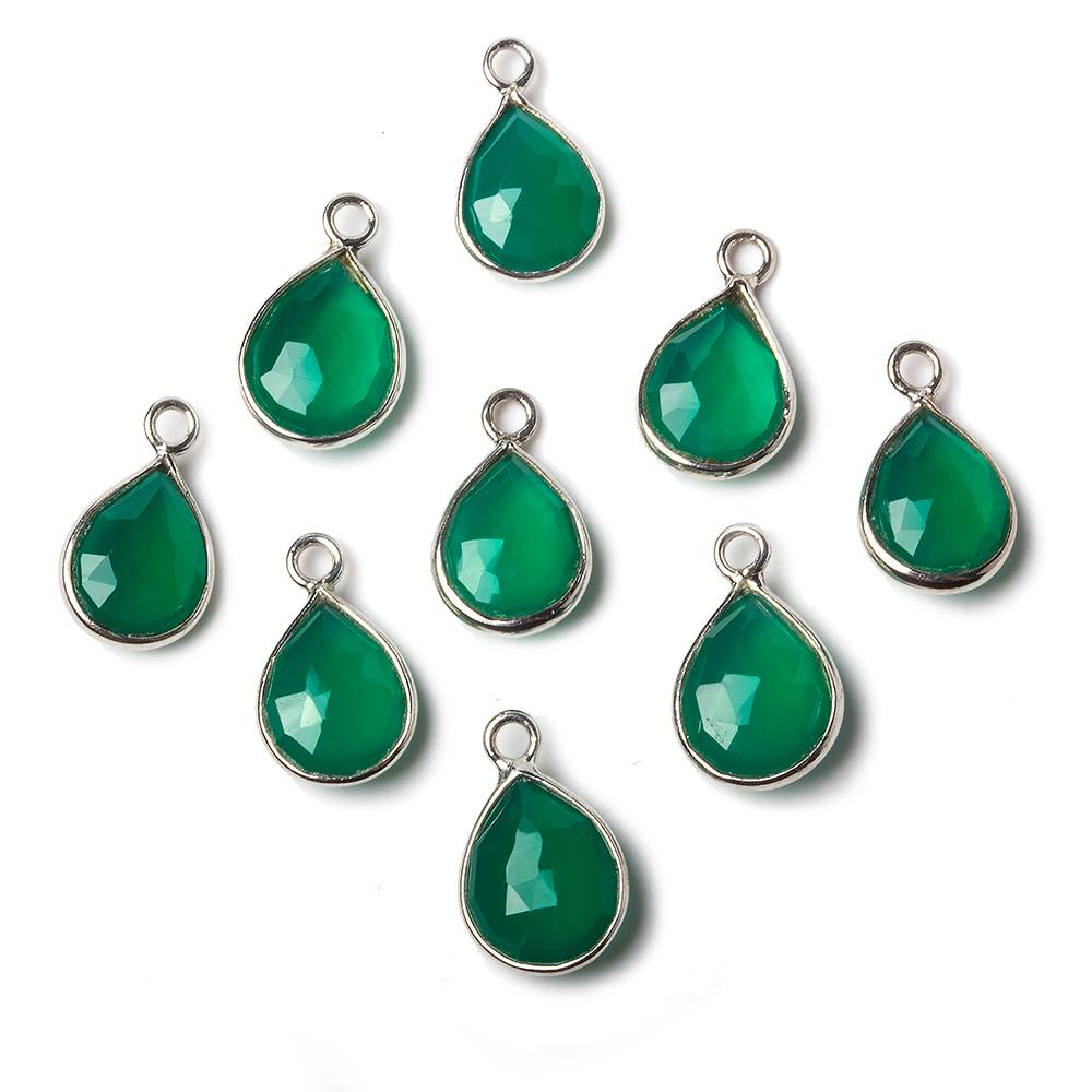 10x7mm Sterling Silver Bezel Green Onyx faceted pear Petite Pendant 1 piece