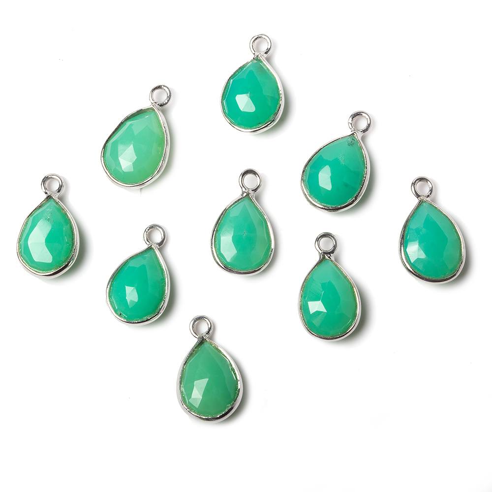 10x7mm Sterling Silver Bezel Mint Green Onyx faceted pear Petite Pendant 1 piece