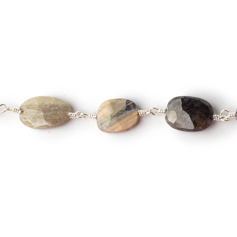 10x8-12x9mm Silver-Leaf Jasper faceted nugget Silver plated Chain by the foot 17 pcs