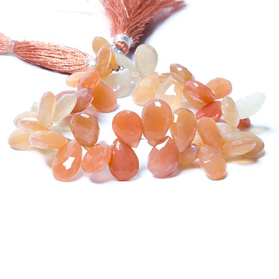 10x8-13x8mm Mango Orange Moonstone pear briolette 7.5 inch 49 Beads