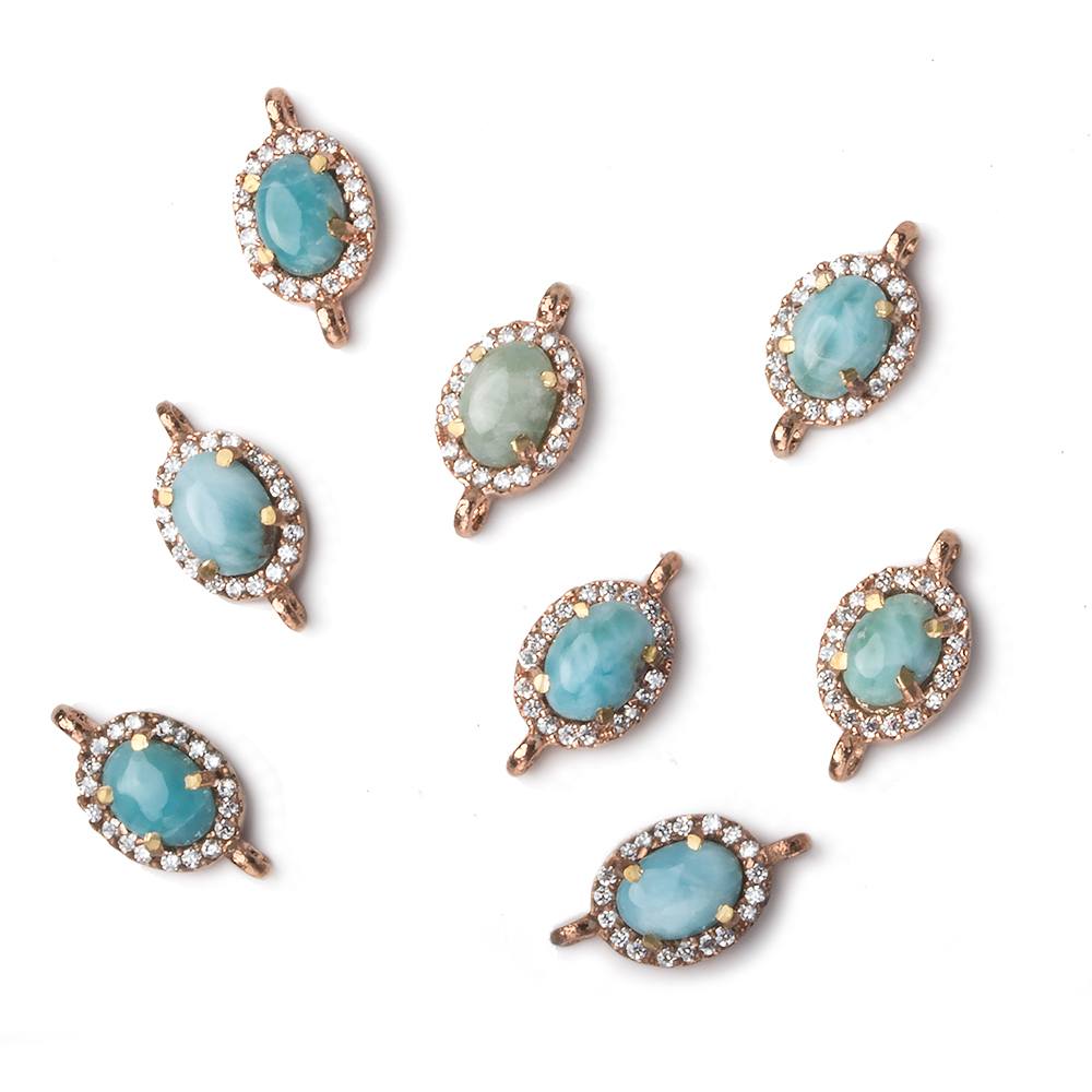 10x8mm Rose Gold Bezel White CZ and Larimar Oval Connector 1 focal piece