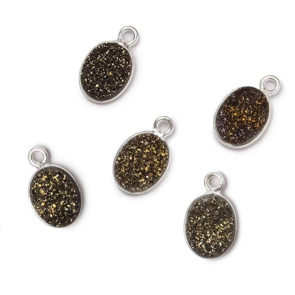 10x8mm Silver .925 Bezel Metallic Bronze Drusy Oval Pendant 1 piece
