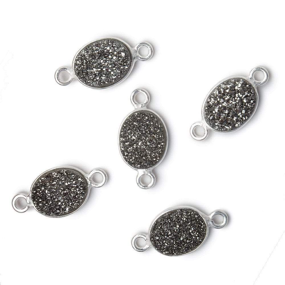 10x8mm Silver .925 Bezel Metallic Platinum Drusy Oval Connector 1 piece