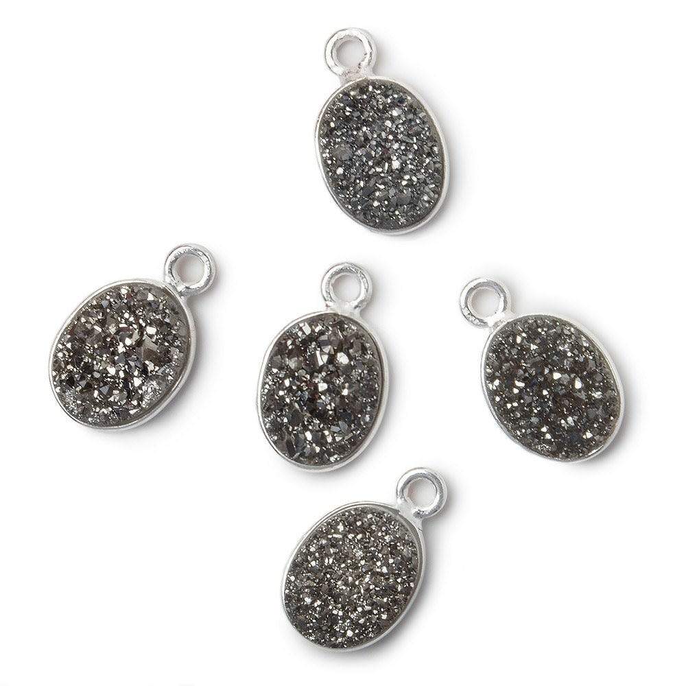 10x8mm Silver .925 Bezel Metallic Platinum Drusy Oval Pendant 1 piece