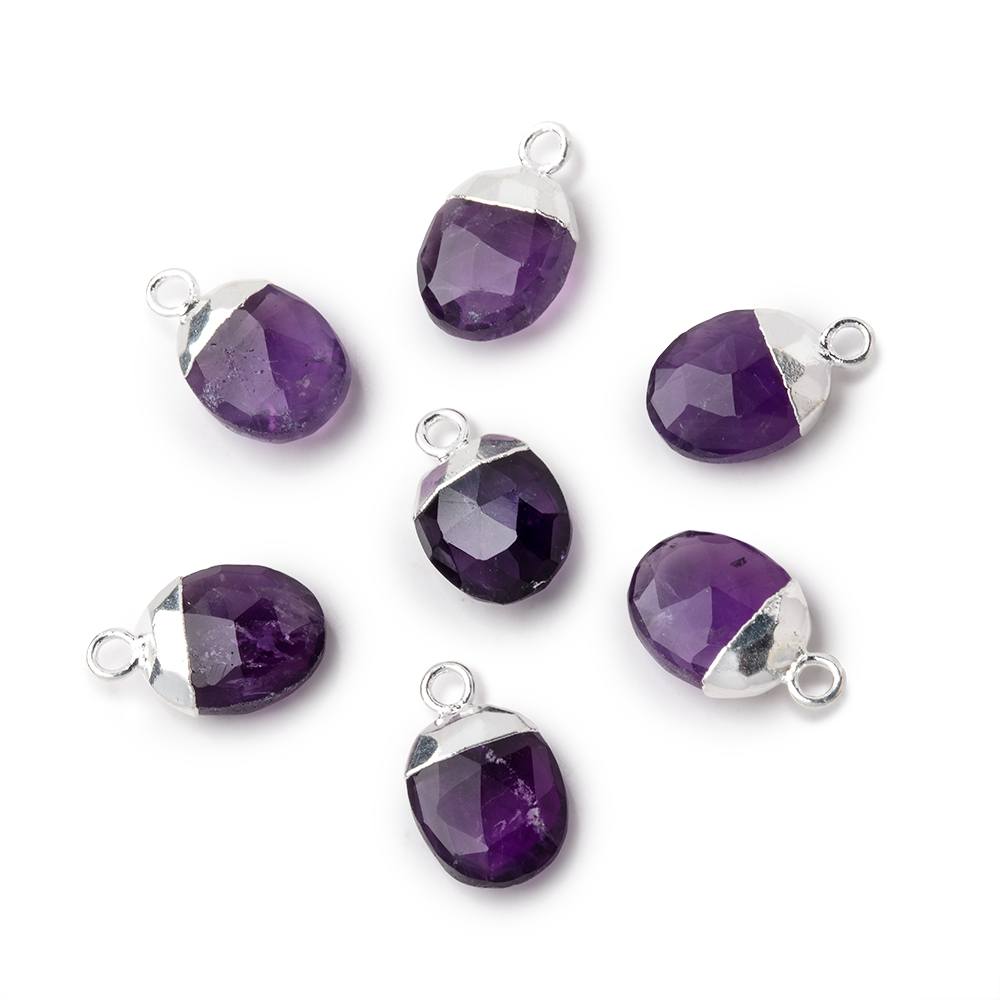 10x8mm Silver Leafed Amethyst Faceted Oval Focal Bead 1 piece